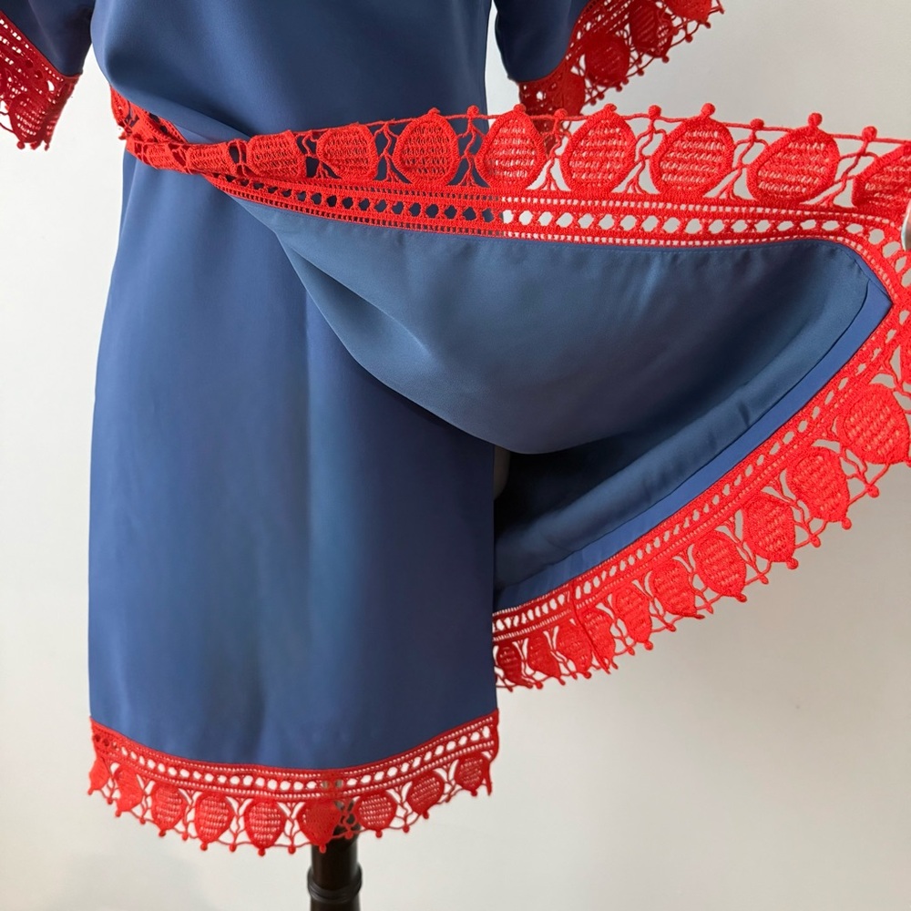 Tory Burch Marissa Runway Blue & Redish Orange Lace Shift Dress Size 2 💙 - Picture 5 of 14
